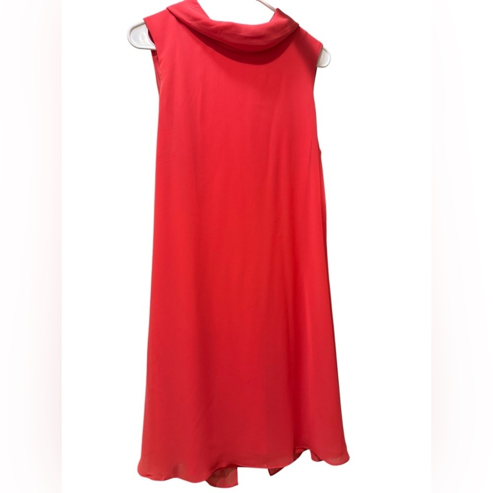 connected apparel Red Sleeveless Sheer Overlay  Cowl Formal Dress